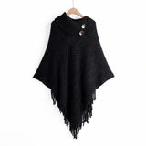 Lapel two buckle tassel cloak sweater - WOMONA.COM