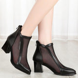 Chunky Heel Mid-heel Hollow Mesh Sandals - WOMONA.COM