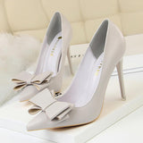 Shallow mouth pointed bow single shoes - WOMONA.COM
