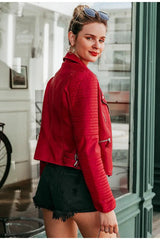 Irregular cuff leather jacket - WOMONA.COM