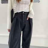 Wide Leg Denim Mopping Pants - WOMONA.COM