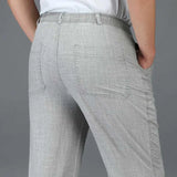 Linen solid color casual pants - WOMONA.COM