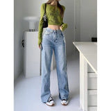 High Waist Slim Side Denim Trousers - WOMONA.COM