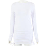 Long Sleeve Drawstring Dress - WOMONA.COM