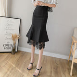 Black Lace Panel Ruffle Skirt - WOMONA.COM