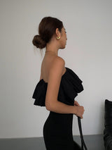 Black French Ruffle Dress - WOMONA.COM