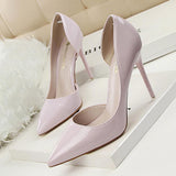 leather shallow pointed high heels - WOMONA.COM