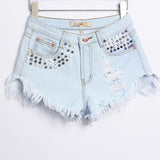 Denim high waist shorts - WOMONA.COM