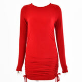 Long Sleeve Drawstring Dress - WOMONA.COM