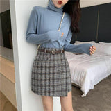 A-line Woolen Plaid Skirt - WOMONA.COM