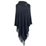 Lapel two buckle tassel cloak sweater - WOMONA.COM