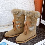 Real rabbit fur flat ankle boots - WOMONA.COM