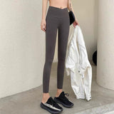 Cross-waist Shark Skin Leggings - WOMONA.COM