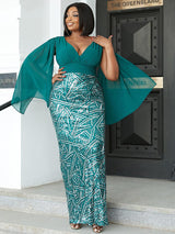 Missord V Neck Contrast Sequin PlUS SIZE Women - WOMONA.COM