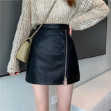 Irregular Zipper Slim Leather Skirt - WOMONA.COM