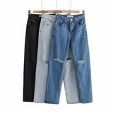 Rolled Edge Mopping Jeans - WOMONA.COM
