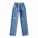 Rolled Edge Mopping Jeans - WOMONA.COM