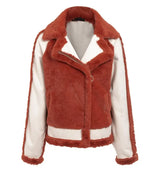 contrast color stitching fur coat - WOMONA.COM