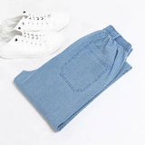 Linen solid color casual pants - WOMONA.COM