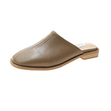 Women's Low Heel Baotou Soft Leather Sandals - WOMONA.COM