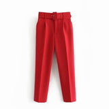Fashionable Long Pants With Belt - WOMONA.COM