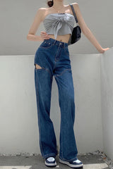Vertical Loose High Waist Slim Jeans - WOMONA.COM