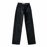 Rolled Edge Mopping Jeans - WOMONA.COM