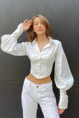 Slim cropped Blouse - WOMONA.COM