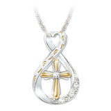 Cross Footprint Diamond Pendant Two Tone - WOMONA.COM