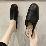 Women's Low Heel Baotou Soft Leather Sandals - WOMONA.COM