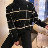 Check Lapel Knit Polo Shirt Men - WOMONA.COM