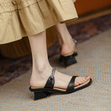 Leather One-word Sandals And Slippers - WOMONA.COM