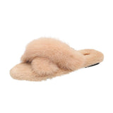 Cross fur slippers - WOMONA.COM