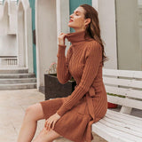 Pure color knitted dress - WOMONA.COM