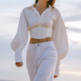 Slim cropped Blouse - WOMONA.COM