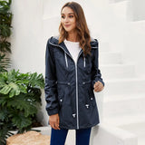Long Raincoat Women's Hooded Jacket - WOMONA.COM