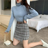 A-line Woolen Plaid Skirt - WOMONA.COM