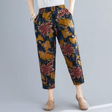 Printed Cotton Linen Pants Women's - WOMONA.COM