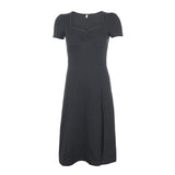 Neck Pleated Waist Slim Dress - WOMONA.COM