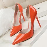 leather shallow pointed high heels - WOMONA.COM