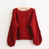 Lantern Sleeve Short Sweater - WOMONA.COM
