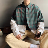 Japanese plaid stitching shirt men - WOMONA.COM