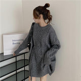 Belt Long-sleeved Mid-length Sweater - WOMONA.COM