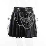 Dark Punk Chain Leather Skirt - WOMONA.COM