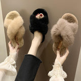 Cross fur slippers - WOMONA.COM