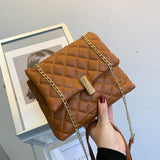 Ladies Leather Flap Chain Bag - WOMONA.COM