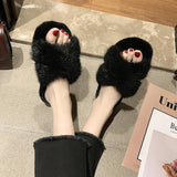 Cross fur slippers - WOMONA.COM