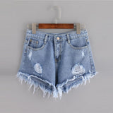 Distressed Tassel Denim Shorts - WOMONA.COM