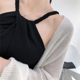 Off-the-shoulder Knitted Camisole - WOMONA.COM