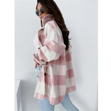 Loose Plaid Woolen Long-sleeved Jacket - WOMONA.COM